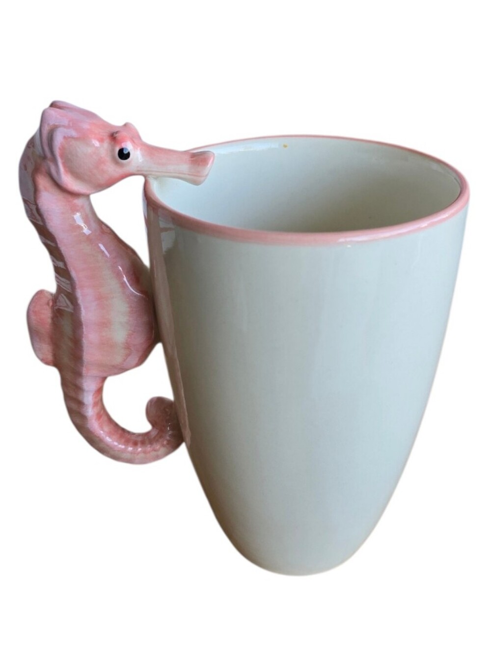 World Market Pink Seahorse Handle Mug Coastal Beach Cottagecore Coffee Cup